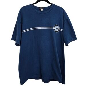 Santa Cruz Skateboards T-Shirt Mens XL Blue Classic Dot Logo Striped Graphic Tee